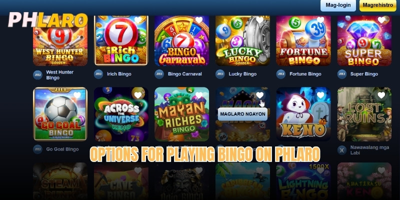 Options for playing Bingo on Phlaro